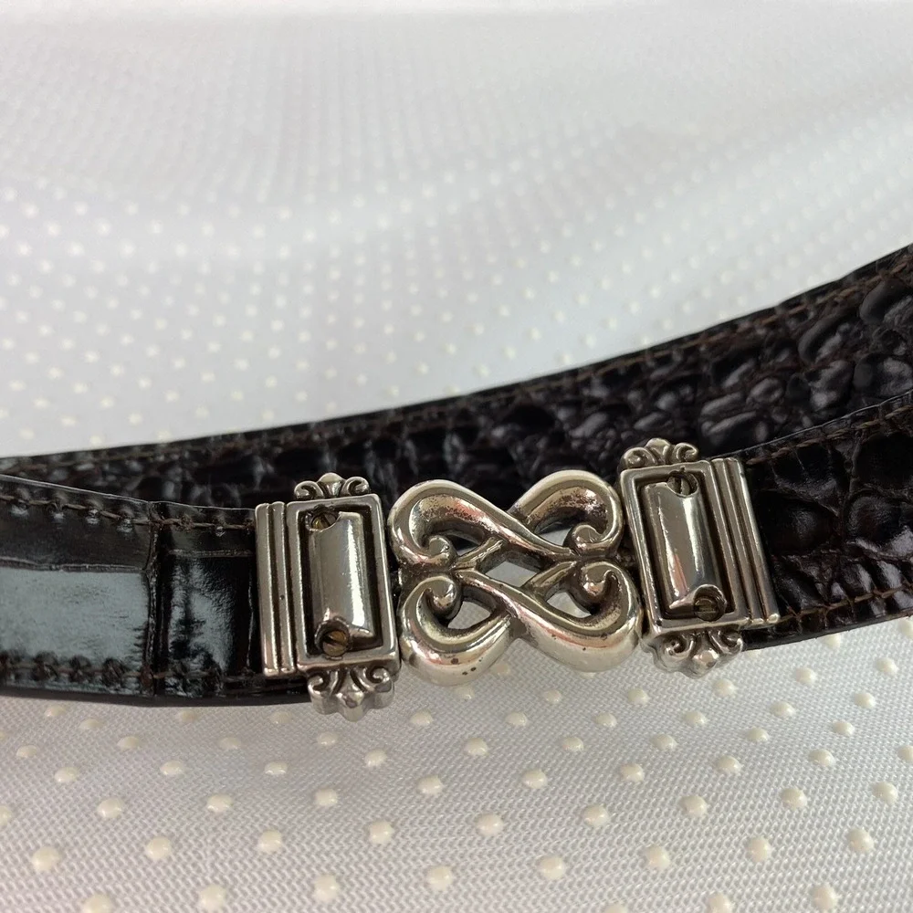Womens Waist Belt M/L 32 Black or Brown Leather Silver Gold Tone Trim 3/4